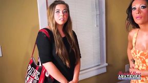 Coed Blonde Madelyn And Sexy Brunette Sofia Lick Each Othrs Pussy And Tits!