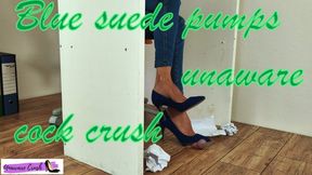 Secretary with blue suede pumps. unaware cock crush, cock trampling shoejob 45° FARR VERSION 11th scenario