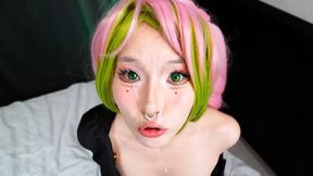 Petite Asian teen Mitsuri Kanroji gives deepthroat & rides powerful