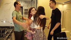Swingers share partners for hot threesome action