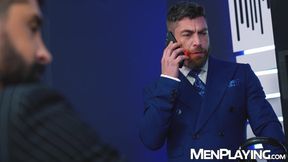 Suited muscle hunks Justin Jett and OnlyMatt breed after rimming