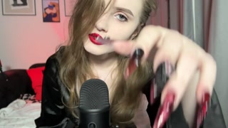 Vampire girl with red lips ASMR kiss and stroke using her magic