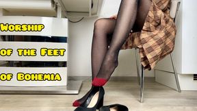 Vintage dress and dangling Italian Shoes - retro nylon tights, foot in dangling, long legs and thighs