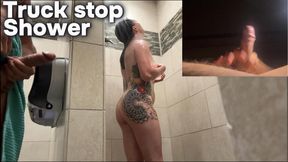 Truck stop JERKING OFF shower  he didn't have sex 3 months Destroyed