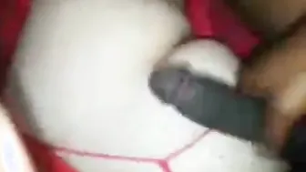 Twink crossdresser in crimson nightgown gets bareback anal fucked