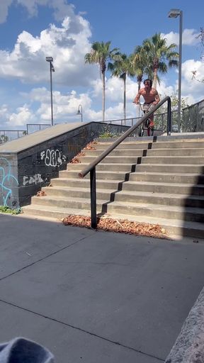 Skateboarding down stairs