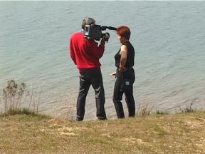 Redhead mature interviewed in the open