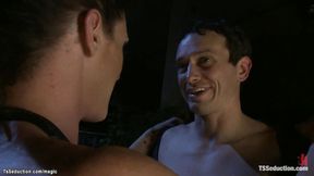 ”Shemale domme fuck & suck bound man”