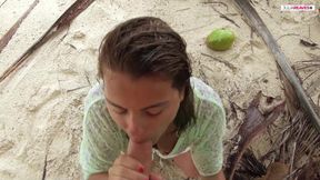 Under the palms in Punta Cana, my friend gets the hot blowjob