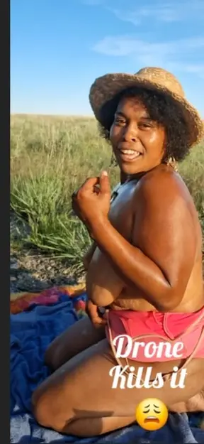 Black BBW enjoys nature massage caught on drone