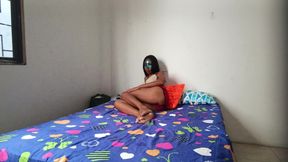 Skinny, Dark-haired Indian Woman Delights in Touching Her Natural Tits.