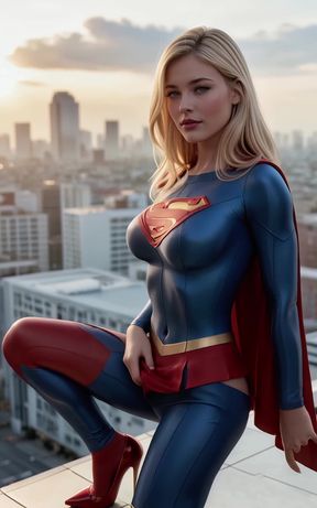 Slim blonde superheroine gives herself a big-assed treat