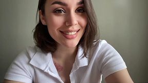 POV fuck with hot college girl with huge white ass right on a bed