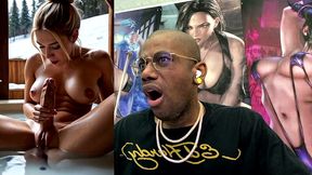 beautiful big breast tight bald pussy transgender girl playing around with her cock in a spa, ai generated