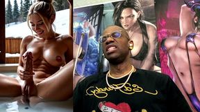 beautiful big breast tight bald pussy transgender girl playing around with her cock in a spa, ai generated