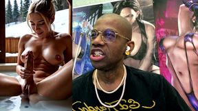 beautiful big breast tight bald pussy transgender girl playing around with her cock in a spa, ai generated