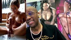 beautiful big breast tight bald pussy transgender girl playing around with her cock in a spa, ai generated