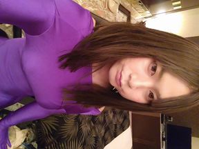 Japanese crossdresses Masturbate wearing purple Morphsuit