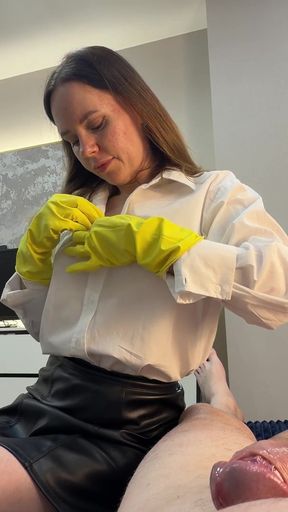JOI's Wife Wearing Yellow Cleaning Gloves