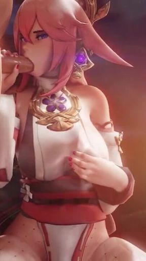 Yae Miko Sucking Cock Like a Porn Star Kissing the Tip Genshin Impact BJ Sex Hentai Tongue Licking
