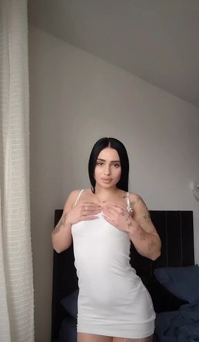 Sexy white woman in white dress