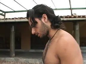 Two muscle Latin gays fucks outdoor