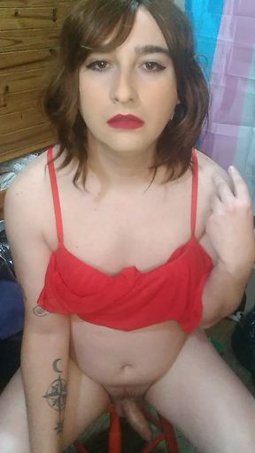 Sissy riding in dildo