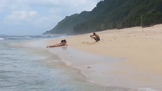 Romantic PEE from behind and against Wind # PISS on Stormy Beach