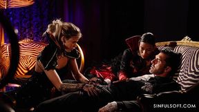 Cosplay Halloween Threesome with Two Posh UK Babes
