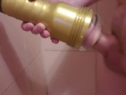 Fucking my Fleshlight in the shower cum everywhere