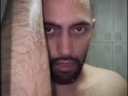 FREE Hot young latino with a big uncut cock masturbating in the shower Handsfree slow motion cumshot