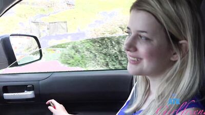 Behind the scenes cruising the coast with Dez Hansen getting her pussy rubbed and sucking cock POV