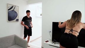 Busty Latina maid gets boss's big cock and lets him cum inside her