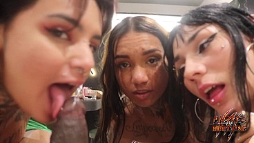 Three Lovely Brazilian Babes and one Big Black Cock in Dem holes
