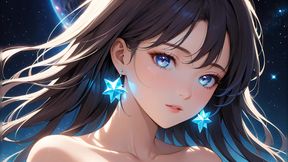 Cosmic Serenity: a Beautiful Young Woman with Stardust on Her Cheeks