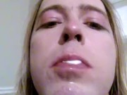 Blackcockhoe slut drinking black sperm from condom full face  sissy
