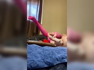 Sissy injects herself with her own cum