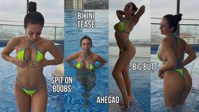 Bikini, Spit on Boobs, Ahegao, Butt Tease in a Public Pool
