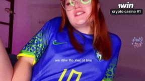 Naughty redhead with yam-sized booty playing with her tight pussy