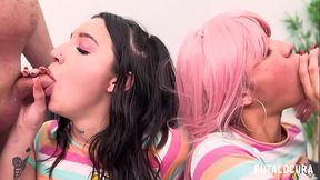 PutaLocu - Las latinas cachondas Digna Moles y Sa Villegas compartiendo lefa en este Creampie Gangbang