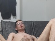 Very skinny teen masturbates and shows off his skinny ribs and has amazing leg orgasm cumshot