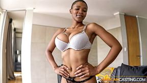 Busty ebony goddess sucks big black cock for a casting job