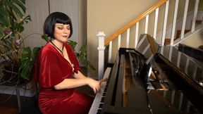 Playing a Bittersweet Tune on my Piano in my Red Velvet Gown