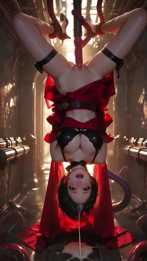 Suspended Red-Skirt Shrine Maiden:  Invade Every Hole, Thick Cum Flooding Down Thighs in Endless Overflow!   Clip 2