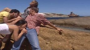 Two bitches get their holes destroyed in outdoor foursome scene