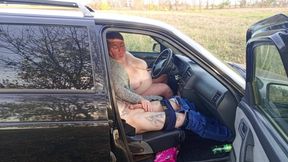 Jerking off a Dick in a Car in Nature