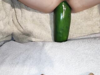 Large cucumber vegetable insertion anal training