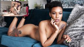 ”Ebony chick Nikki Darling is taking a hard pounding on the couch”