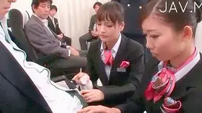 Japanese Stewardess Fantasy – Sensual Blowjob Scene with Busty Beauties