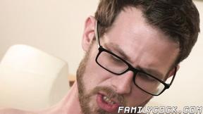 ”Hung daddy bare fucks handsome stepson & creampies him”